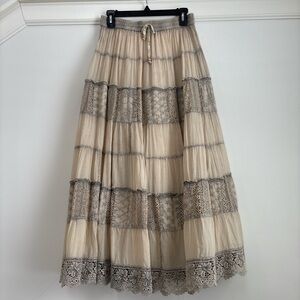 Young Threads Tiered Lace Maxi Skirt Latte Size L NWOT